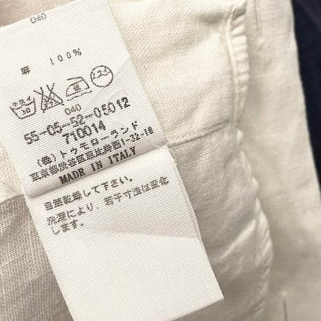 【TOMORROWLAND 取り扱い】 MADE IN ITALY製 120% lino バック刺繍入り半袖リネンシャツ ホワイト Sサイズ