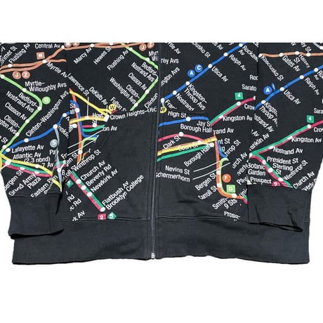 NYC SUBWAY LINE オーバーサイズ裏起毛フルジップパーカー ブラック Mサイズ