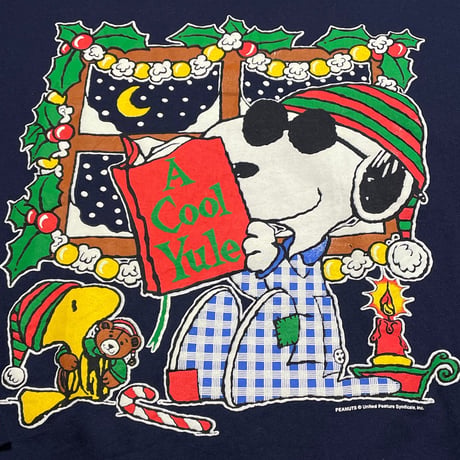 MADE IN CANADA製 ADMIT ONE PEANUTS SNOOPY クリスマススウェットトレーナー ネイビー XLサイズ