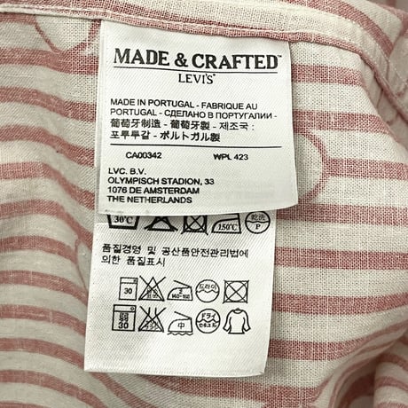 MADE IN PORTUGAL製 LEVI'S MADE & CRAFTED 半袖ストライプドット柄ボタンダウンシャツ レッド×ホワイト 1サイズ