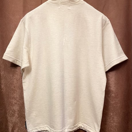 ▲訳あり商品▲ タグ付き PEANUTS SNOOPY ハーフジップ半袖ニットTシャツ ベージュ×ホワイト Lサイズ