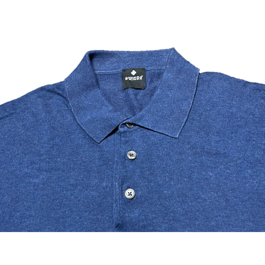 ANDREA FENZI イタリア製 ウールシルク半袖ニットポロ 48 ブルー MADE IN ITALY製 ANDREA FENZI 半袖ニットポロシャツ ネイビー 48サ