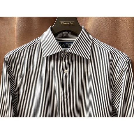 MADE IN JAPAN製 Maker's Shirt 鎌倉 225 Liberty SLIM FIT 長袖ダブルカフスストライプシャツ ネイビー×ホワイト 40-81サイズ