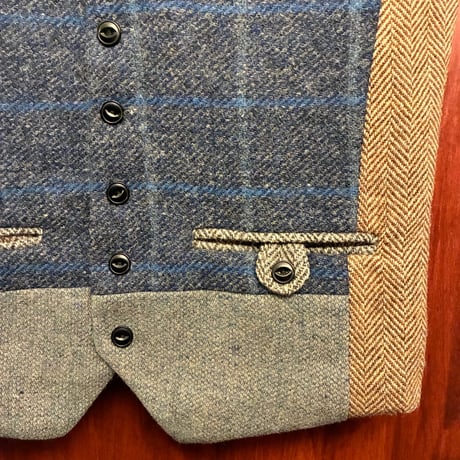 MADE IN UK製 90s Harris Tweed 切り替えウール ジレベスト マルチカラー Mサイズ