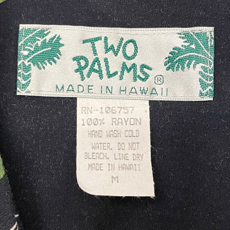 MADE IN HAWAII製 TWO PALMS 半袖花柄アロハシャツ ブラック Mサイズ