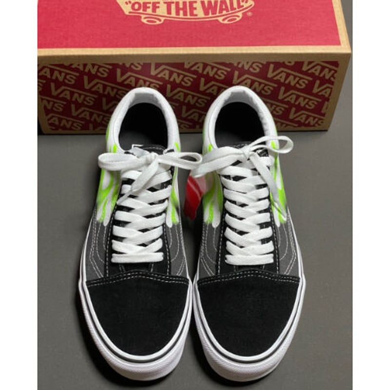 箱付き VANS OLD SKOOL ファイヤーパターンスニーカー ブラック×ライム