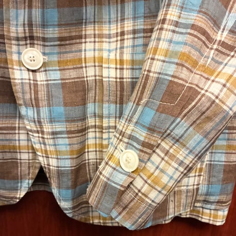 【UNITED ARROWS 取り扱い】 MADE IN ITALY製 GUY ROVER PER UNITED ARROWS チェック柄 リネン100％ テーラードジャケット マルチカラー Sサイズ