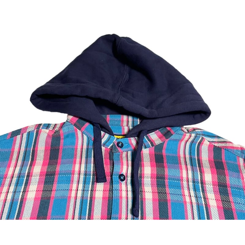 XLARGE チェック柄 フード付きジャケット XL XLARGE フード付きチェック柄ネルシャツ ピンク×ブルー Lサイズ