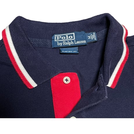 Polo by Ralph Lauren CUSTOM FIT 襟ライン半袖鹿の子ポロシャツ ネイビー Mサイズ