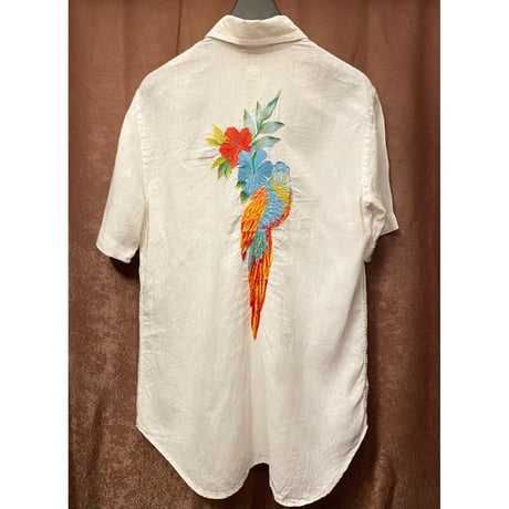【TOMORROWLAND 取り扱い】 MADE IN ITALY製 120% lino バック刺繍入り半袖リネンシャツ ホワイト Sサイズ