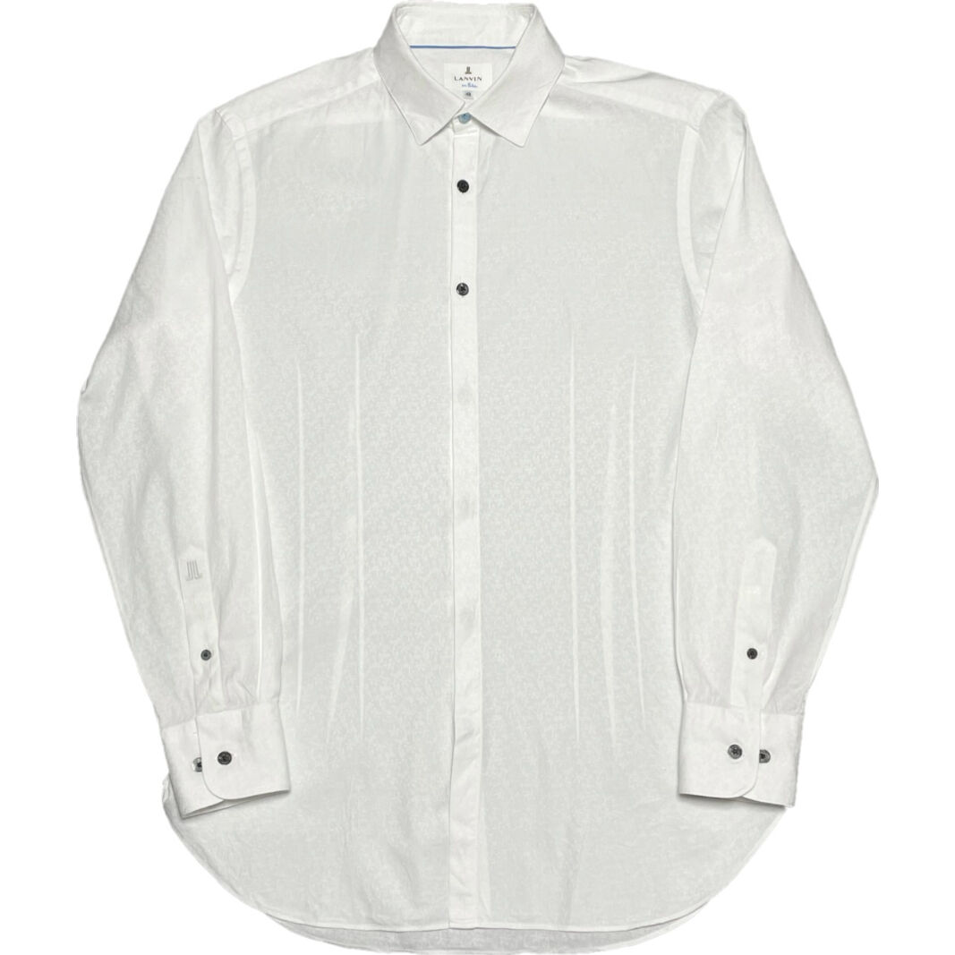 ランバン LANVIN COLLECTION 刺繍 長袖 シャツ  48 白 黒