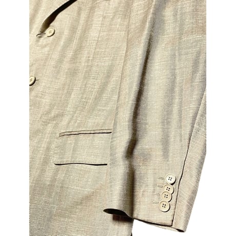 MADE IN ITALY製 Loro Piana ウールシルクリネン混シャドーヘリンボーン柄ジャケット ベージュ 48サイズ
