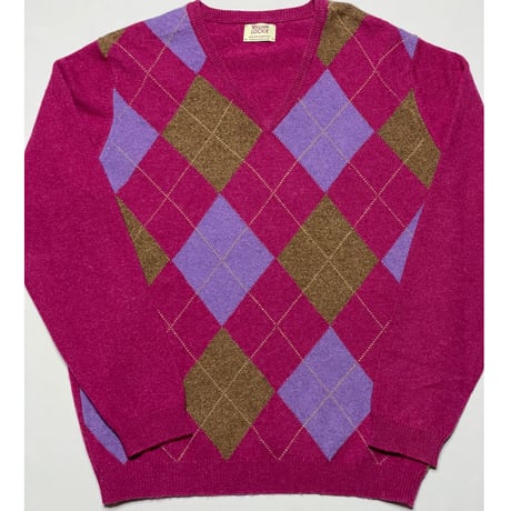 MADE IN SCOTLAND製 WILLIAM LOCKIE アーガイル柄ラムウールVネックセーター ピンク 40サイズ