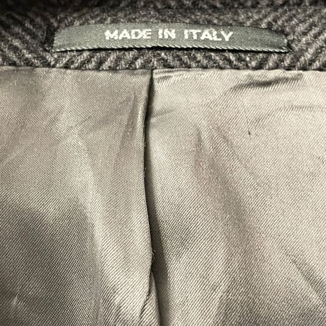 MADE IN ITALY製 LEBOLE LANIFICIO CAMPORE ウールカシミヤ生地 ヘリンボーン柄 ステンカラーコート チャコールグレー