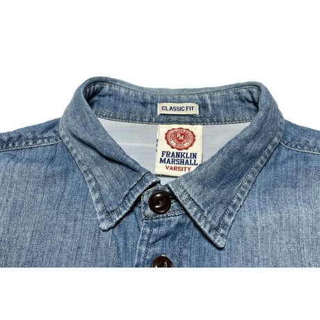 FRANKLIN MARSHALL VARSITY ワッペン付きデニムシャツ ライトインディゴ Lサイズ