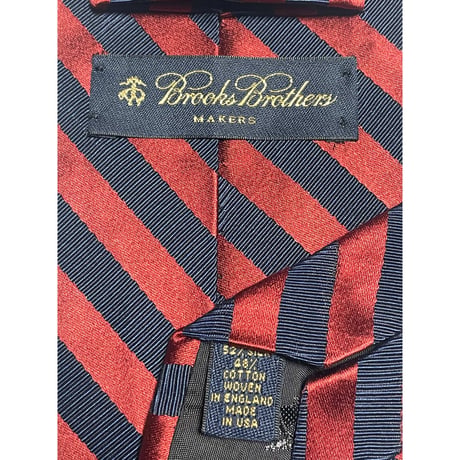 MADE IN USA製 BROOKS BROTHERS レジメンタルストライプ柄シルクコットンネクタイ レッド×ネイビー