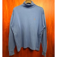 MADE IN Dominican Republic製 90s Ralph Lauren タートルネックコットンカットソー ブルー Mサイズ