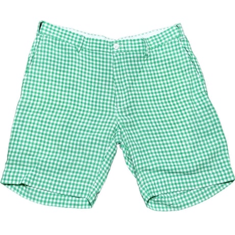 Polo by Ralph Lauren ストレートフィット ギンガムチェック柄リネンハーフパンツ グリーン W32サイズ