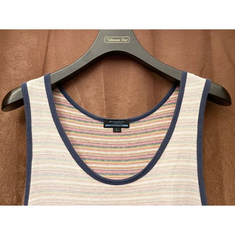 MADE IN JAPAN製 BURBERRY BLUE LABEL ボーダー柄タンクトップ ホワイト Lサイズ