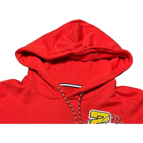 AIR JORDAN オーバーサイズロゴ入りプルオーバーパーカー イエロー×レッド Sサイズ