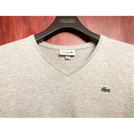 MADE IN JAPAN製 LACOSTE SLIM FIT Vネックコットンセーター グレー Mサイズ