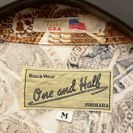 MADE IN JAPAN製 One and Half アメリカ生地長袖総柄ウエスタンシャツ マルチカラー Mサイズ