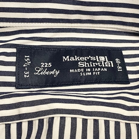 MADE IN JAPAN製 Maker's Shirt 鎌倉 225 Liberty SLIM FIT 長袖ダブルカフスストライプシャツ ネイビー×ホワイト 40-81サイズ