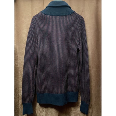 FRED PERRY ショールカラーラムウールカーディガン ネイビー×エンジ Sサイズ