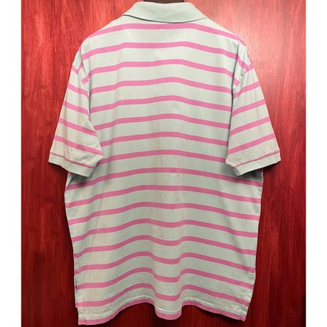 Polo by Ralph Lauren ボーダー柄 半袖ニットポロシャツ エメラルドグリーン×パープル XLサイズ