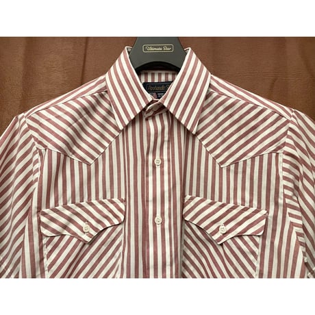 MADE IN USA製 80s～90s Panhandle Slim 半袖ストライプ柄ウエスタンシャツ レッド×ホワイト 15-1/2サイズ