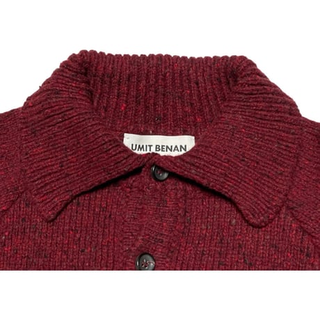 MADE IN ITALY製 UMIT BENAN ポロシャツ型セーター エンジ×ネイビー Sサイズ