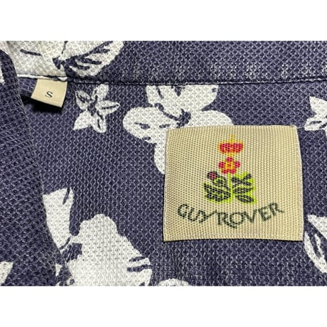 MADE IN ITALY製 GUY ROVER 長袖プルオーバーアロハシャツ ネイビー Sサイズ