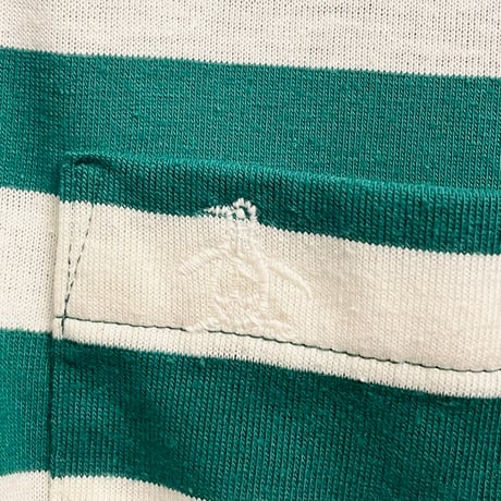 MADE IN USA製 70s~80s MUNSINGWEAR grand slam ボーダー柄 ポケット付き半袖ニットポロシャツ グリーン×ホワイト Mサイズ