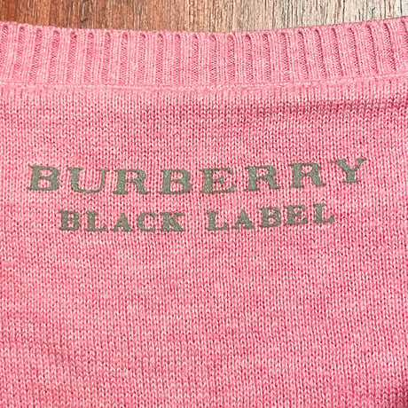 BURBERRY BLACK LABEL ボーダー柄Vネックコットンセーター ピンク 3/Lサイズ