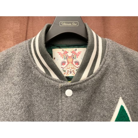 激レア MADE IN JAPAN製 PHENOMENON × REVOLVER 2008年コラボレーションモデル レザースタジアムジャケット グレー×グリーン Mサイズ