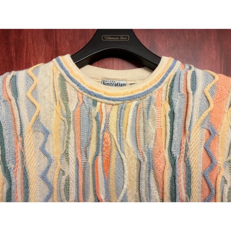 MADE IN AUSTRALIA製 Purely Australian Clothing Co. パステルカラー 3Dニットウールセーター ベビーイエロー Lサイズ