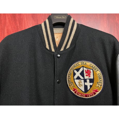 MADE IN USA製 80s～90s Golden Bear 革タグ 袖レザースタジアムジャケット ブラック Lサイズ