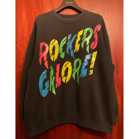 MADE IN USA製 ROCKERS NYC プリントスウェットトレーナー ブラック Lサイズ