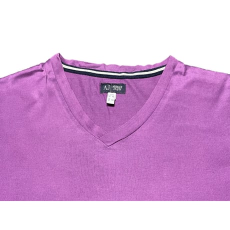 ARMANI JEANS ポケット付き半袖VネックTシャツ パープル Mサイズ
