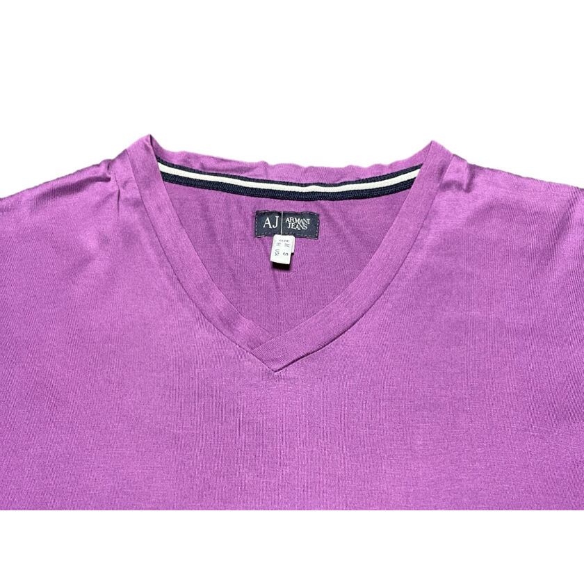 ARMANI JEANS ポケット付き半袖VネックTシャツ パープル Mサイズ 