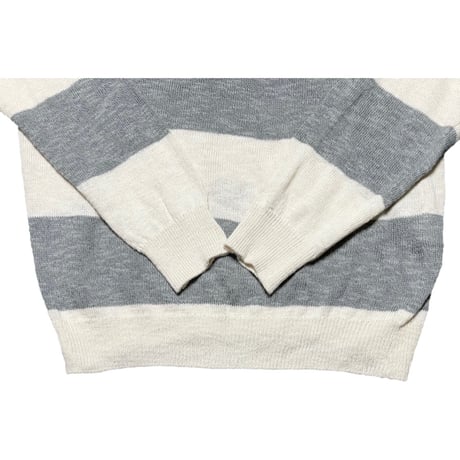 MADE IN PORTUGAL製 VICOMTE A. ボーダー柄リネンコットンクルーネックセーター グレー×生成り Lサイズ