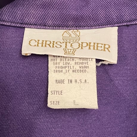 MADE IN USA製 CHRISTOPHER 半袖コットンシャツ パープル Lサイズ