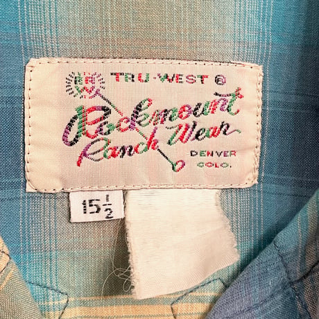 MADE IN USA製 Rockmount Ranch Wear チェック柄長袖ウエスタンシャツ ブルー 15 1/2サイズ