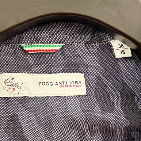 【BARNEYS NEWYORK 取り扱い】 MADE IN ITALY製 POGGIANTI 1958 カモフラ柄 長袖シャツ ネイビー 38-15サイズ