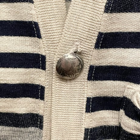 MADE IN JAPAN製 RON HARMAN DENIM 星条旗柄コットンウールカーディガン ベージュ×ネイビー XSサイズ