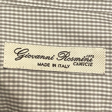 【BARNEYS NEWYORK 取り扱い】 MADE IN ITALY製 Giovanni Rosmini ギンガムチェック柄長袖シャツ グレー 40-15 3/4サイズ