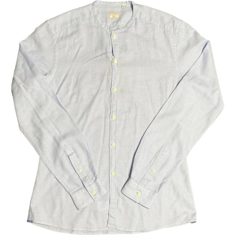 ☆タグ付き新古品☆ MADE IN ITALY製 XACUS Slim Fit 長袖ノーカラーシャツ サックス 39-15 1/2サイズ