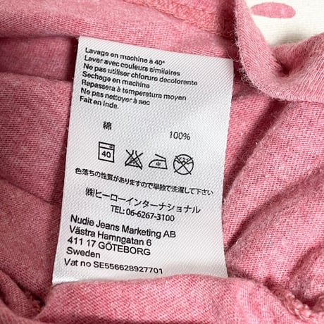 nudie jeans オーガニックコットンプリントTシャツ ピンク Sサイズ