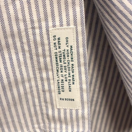 MADE IN USA製 BROOKS BROTHERS アメリカンスーピマコットン ヒッコリーストライプ柄 長袖ボタンダウンオックスフォードシャツ サックスブルー×ホワイト 17-33サイズ