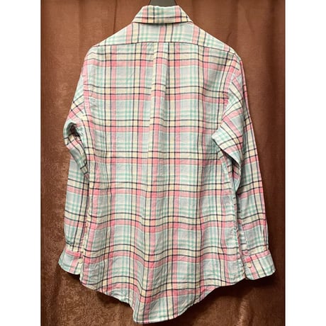 BROOKS BROTHERS irish linen 長袖チェック柄ボダンダウンシャツ マルチカラー Mサイズ